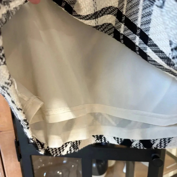 H&M tweed mini skirt plaid high waisted lined elastic wool neutral stretchy - Picture 4 of 6